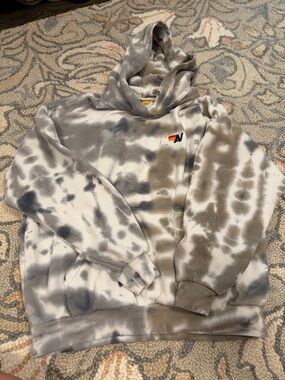Aviator Nation Gray and Cream Tie-Dye Crewneck Hoodie